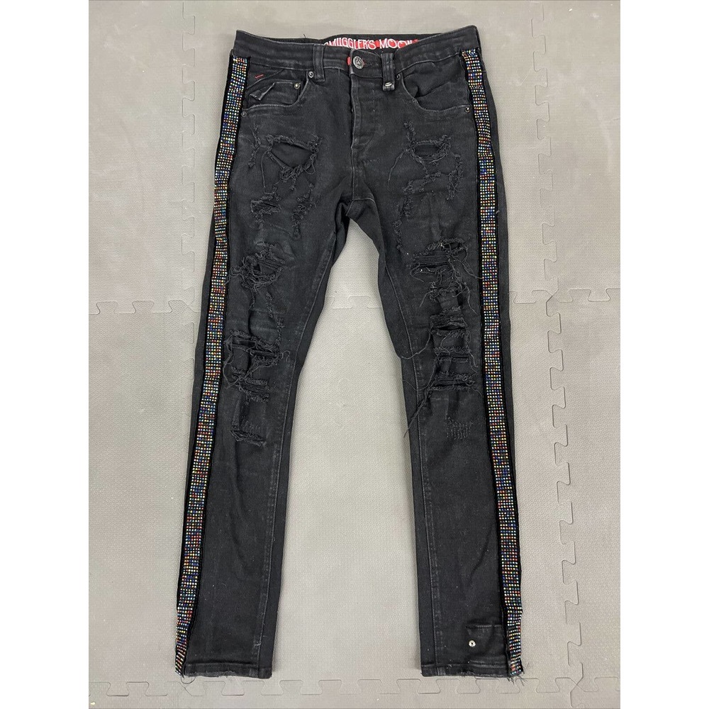 Smugglers Moon Distressed SZ 32x32 Jeans w Color Block Rhinestone FS Charity